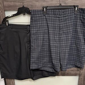 2 Pair Nike Shorts Mens 40 Black Gray Plaid Golf Performance Dri-Fit Athletic